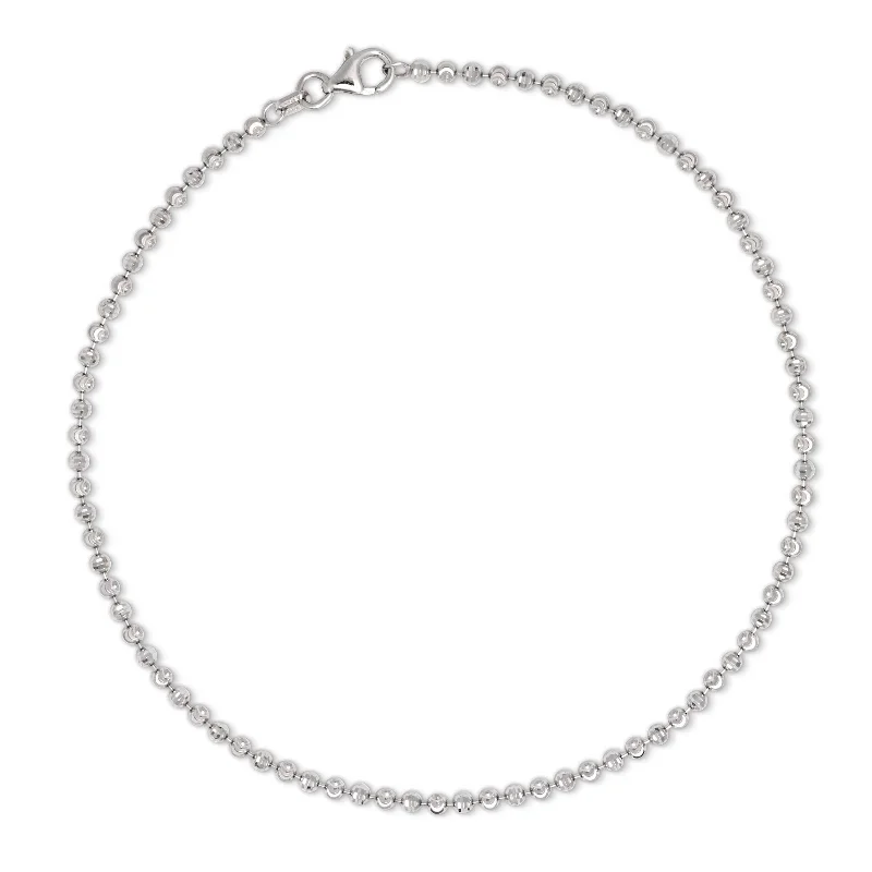 Faceted Bead Ankle Bracelet, 10 Inches, Sterling Silver