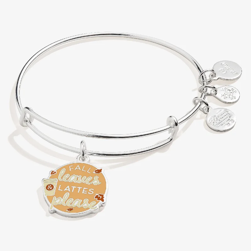 minimalist wedding band set 'Fall Leaves and Lattes Please' Charm Bangle Bracelet