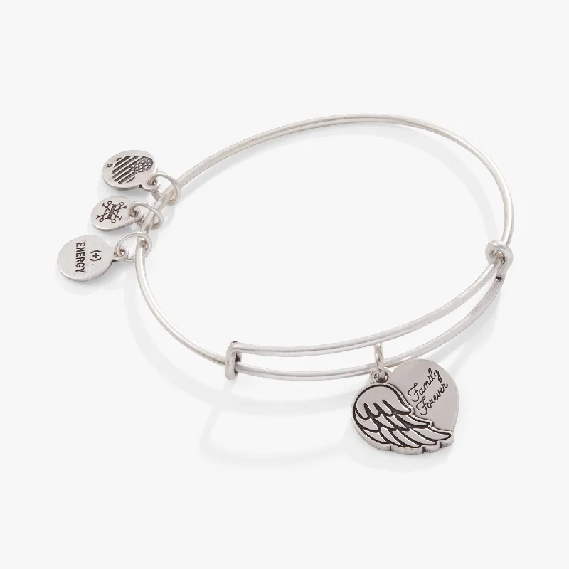 boho pearl charm bracelet 'Family Forever' Angel Wing Heart Charm Bangle