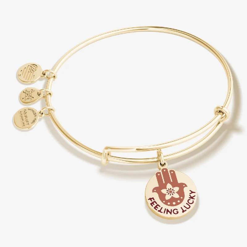 personalized silver cuff bracelet 'Feeling Lucky' Hamsa Charm Bangle Bracelet
