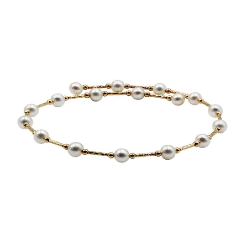 Flexible Pearl Station Bracelet, Adjustable, 18K Yellow Gold