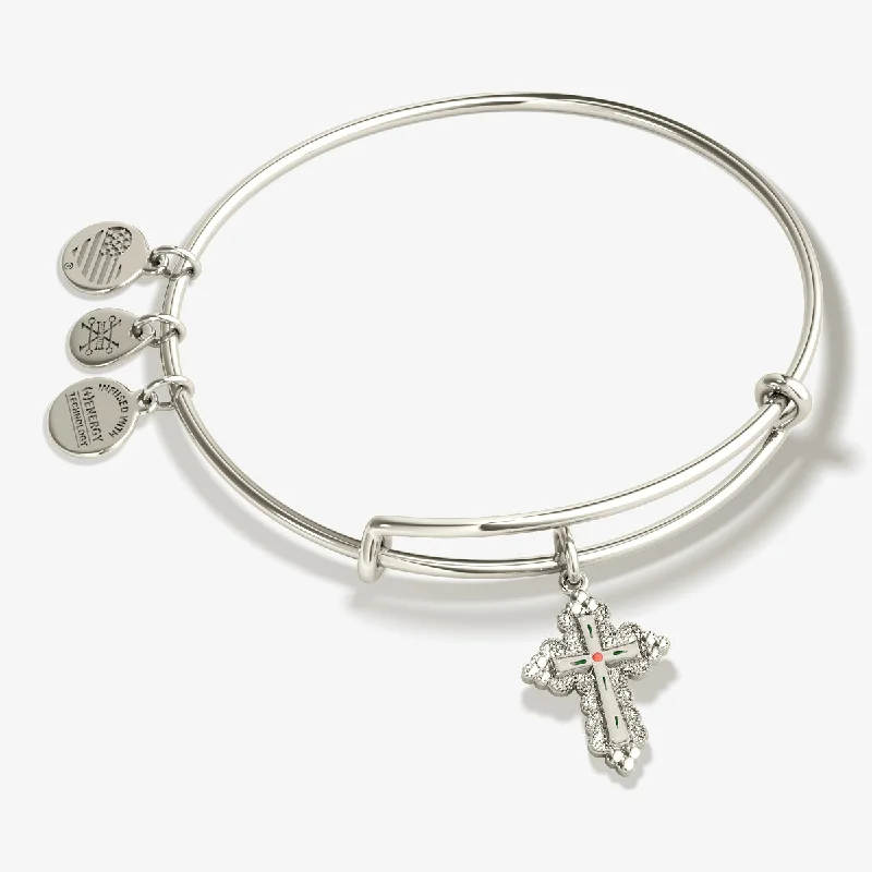 dainty lotus flower ring Floral Cross Charm Bangle Bracelet