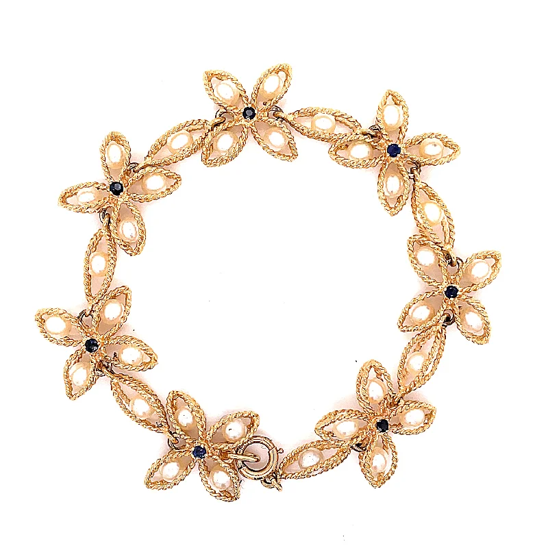 bohemian anklet with shells FLOWER DESIGN PEARL AND SAPPHIRE BRACELET