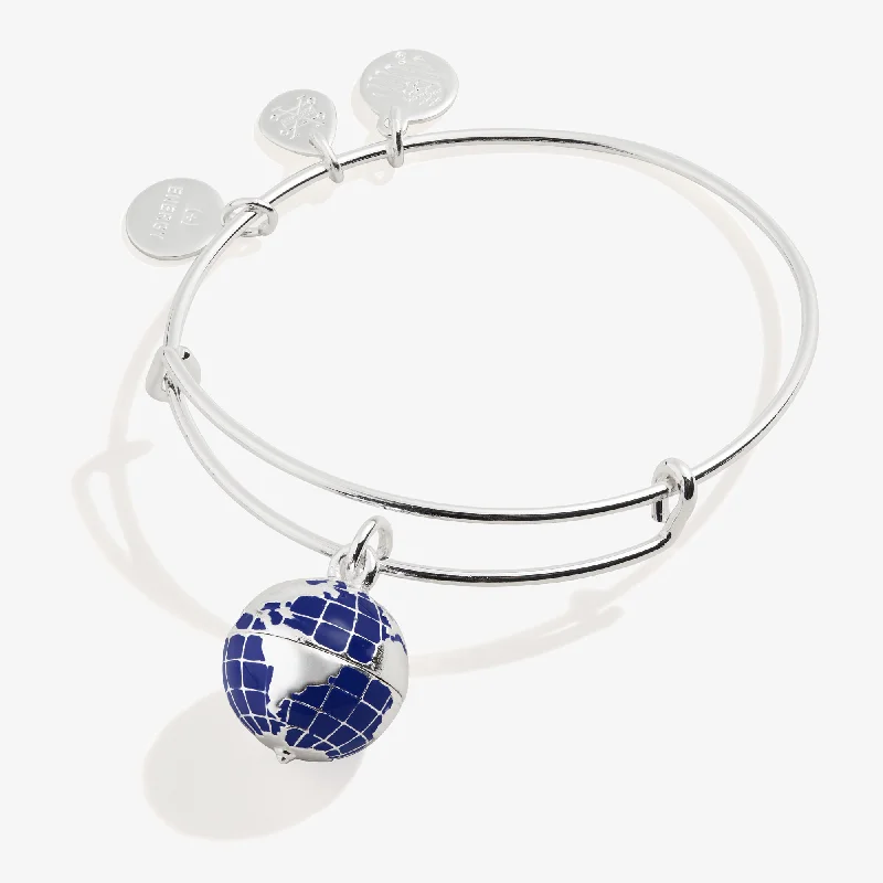 heart-shaped promise ring sterling silver Globe Charm Bangle Bracelet