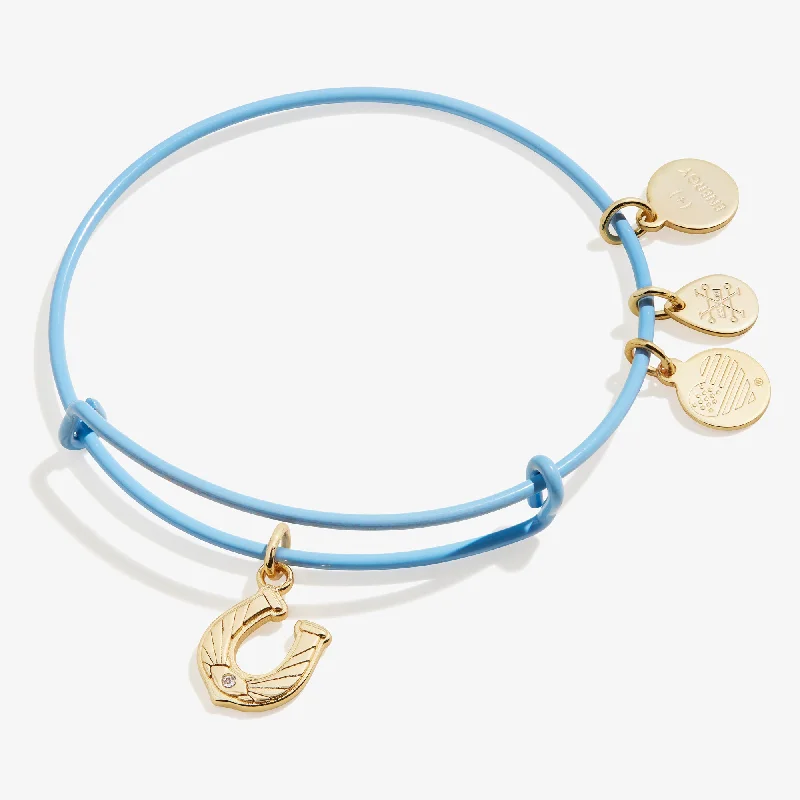birthstone necklace for mom Horseshoe Charm Bangle Bracelet, Sky Blue