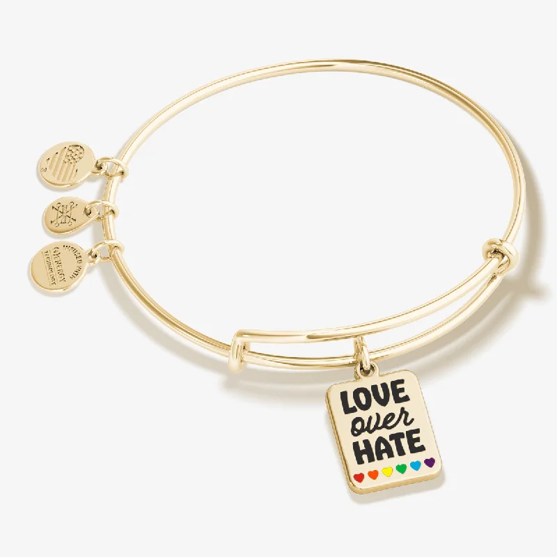 natural turquoise ring handmade 'Love Over Hate' Rainbow Heart Charm Bangle