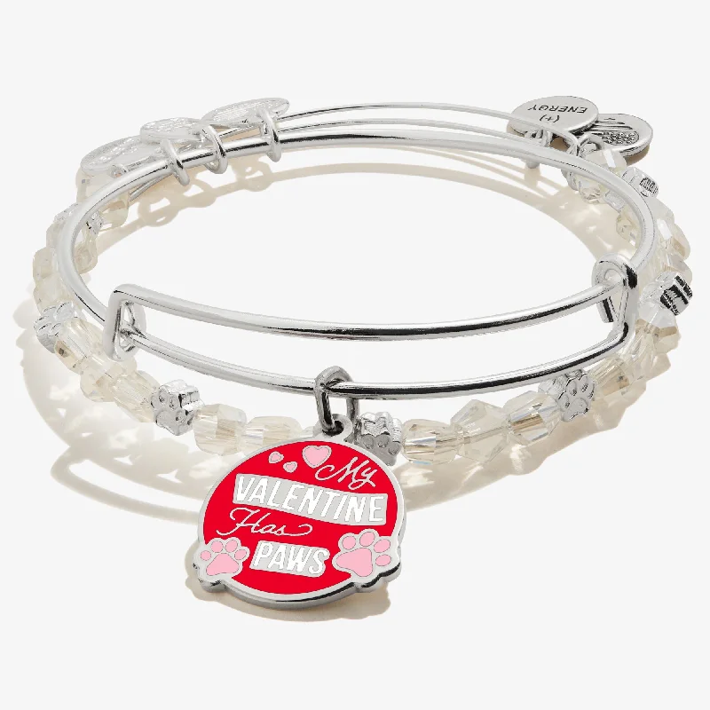 personalized hand-stamped bar ring 'My Valentine Has Paws' Charm Bangle Bracelet, Set of 2