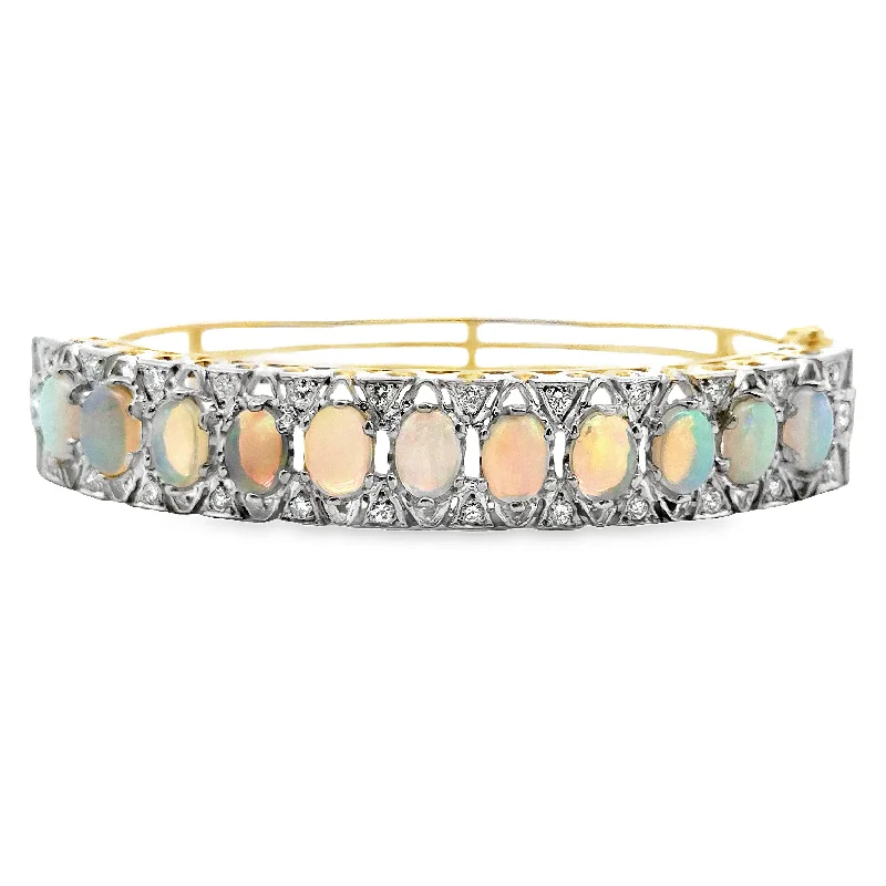 sleek black titanium ring Opal and Diamond Bangle
