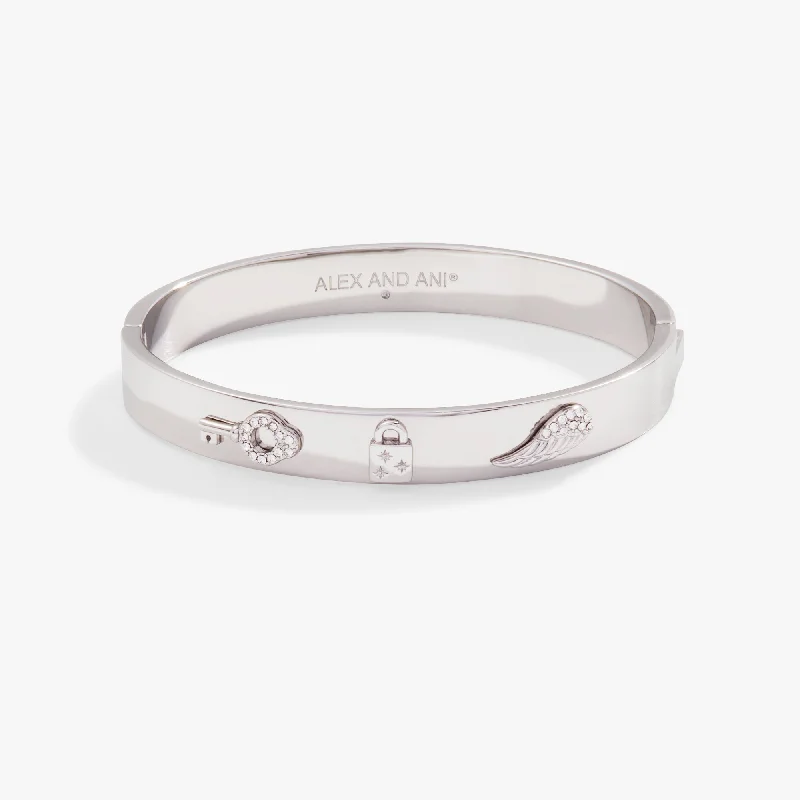minimalist gold crescent moon necklace Pavé Lock + Key Hinge Bangle Bracelet