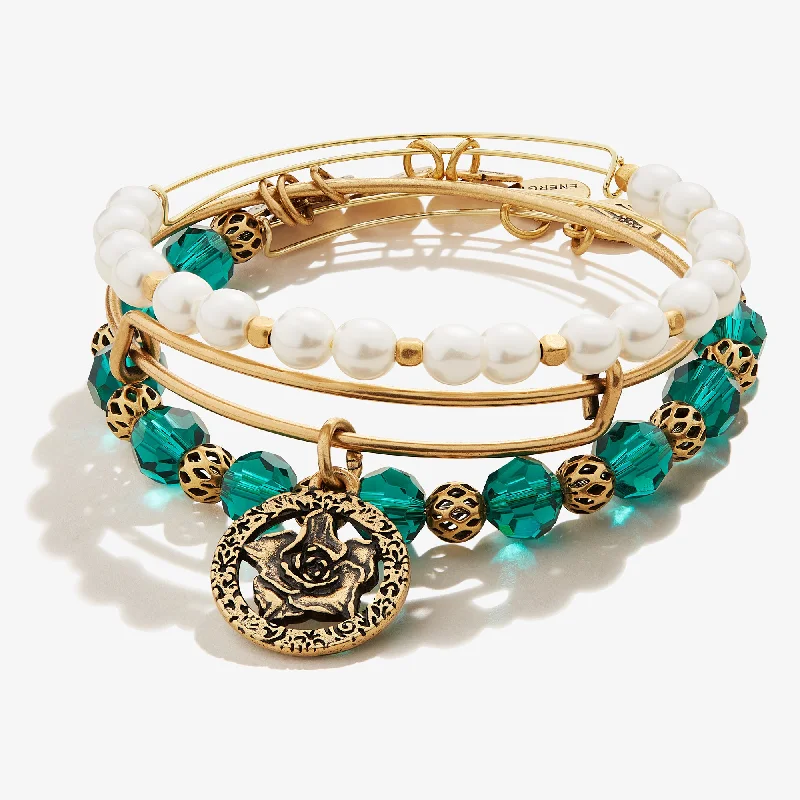 unique zodiac constellation necklace Rose Charm Bangle, Set of 3