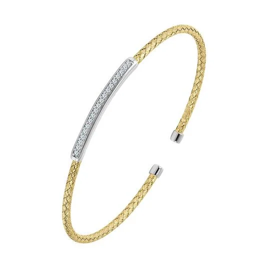 Sterling/14K Yellow & White Cuff Bracelet with Cubic Zirconium Size 7