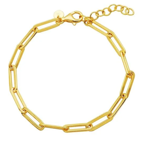 Sterling/18K Gold Finish Yellow Paper Clip Bracelet Size 6.75