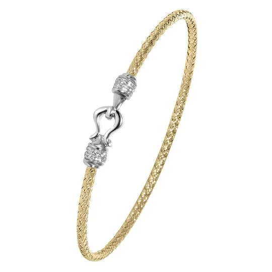 Sterling/18K Gold Finish Yellow & White Hook Bracelet with Cubic Zirconium Size 7