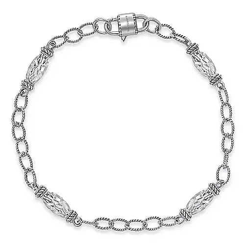 vintage-style floral brooch Sterling Filigree Station Chain Bracelet