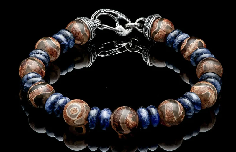 Sterling Silver "ENLIGHTENMENT" Agate, Sodalite 8.5 inch Bracelet