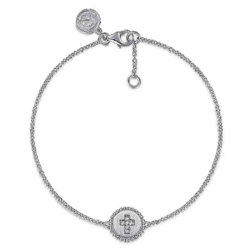 Sterling Silver Natural Diamond Cross Bracelet