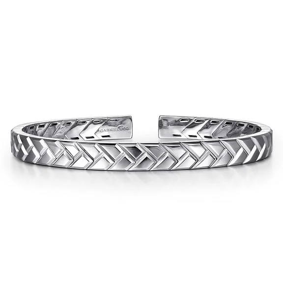 dainty gold chain ring Sterling Silver Open Herringbone Cuff Bangle