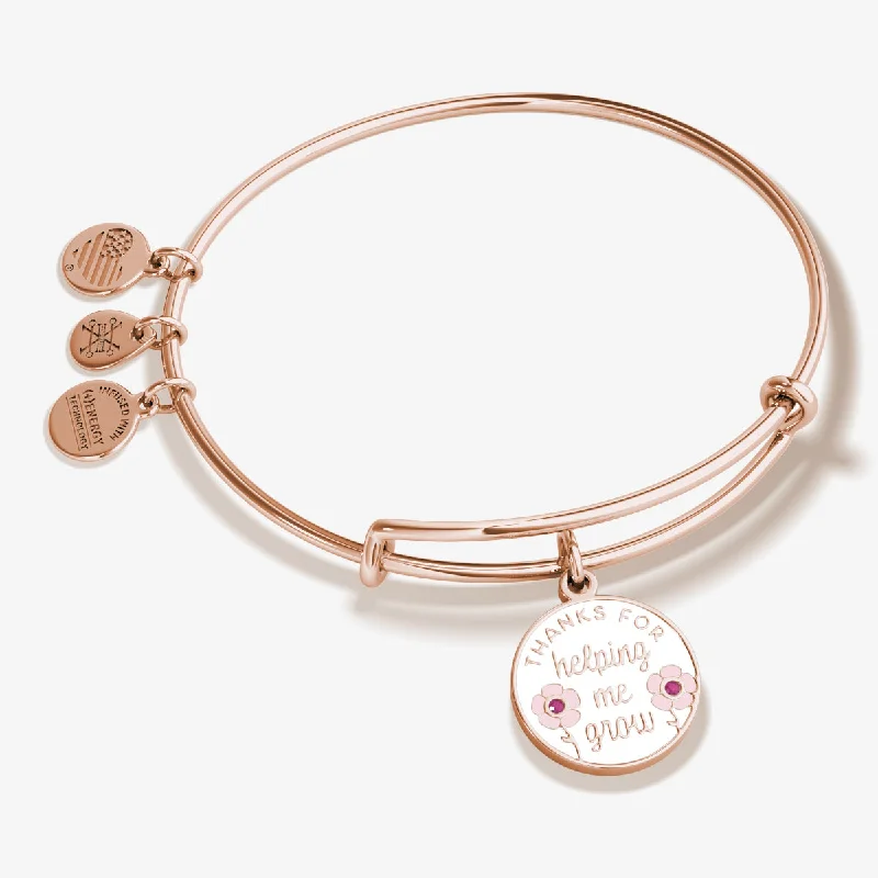 crystal drop earrings elegant 'Thanks For Helping Me Grow' Flower Charm Bangle