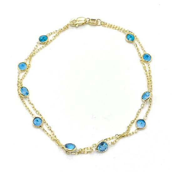 Two Strand Blue Topaz Bracelet, 7 Inches, 14K Yellow Gold