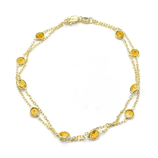 Two Strand Citrine Bracelet, 7 Inches, 14K Yellow Gold