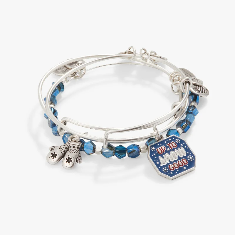 handcrafted raw crystal pendant 'Up to Snow Good' Charm Bangle, Set of 3