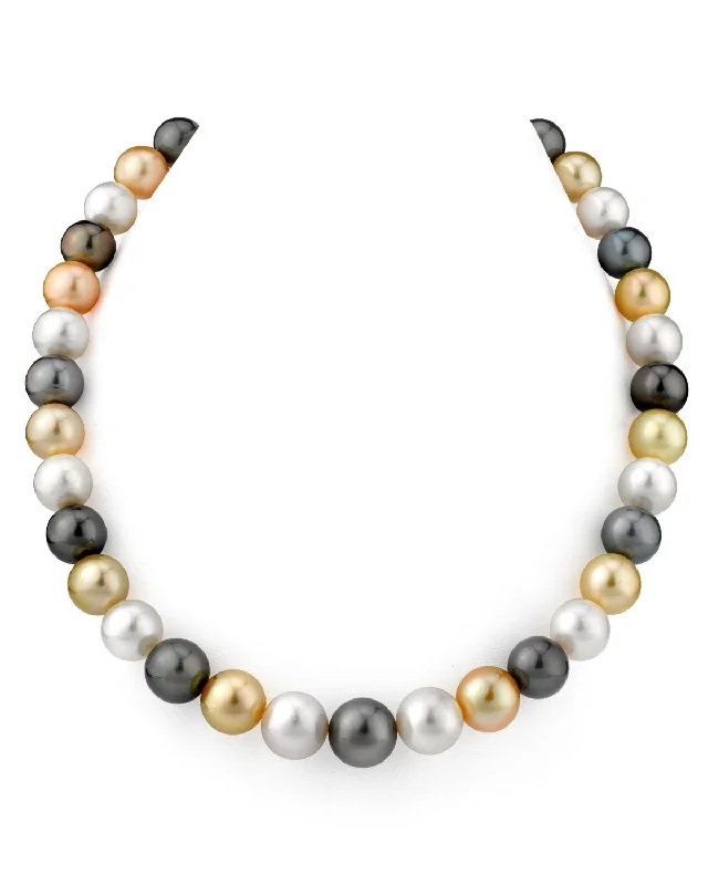 gold medallion pendant necklace Multi-Color White, Golden South Sea and Tahitian Pearl Necklace, 10.0-12.9mm