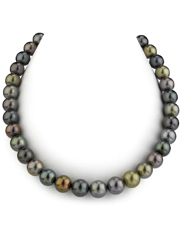 minimalist sapphire drop necklace Multi-Color Tahitian True Round Pearl Necklace, 10.0-11.0mm - AAAA Quality