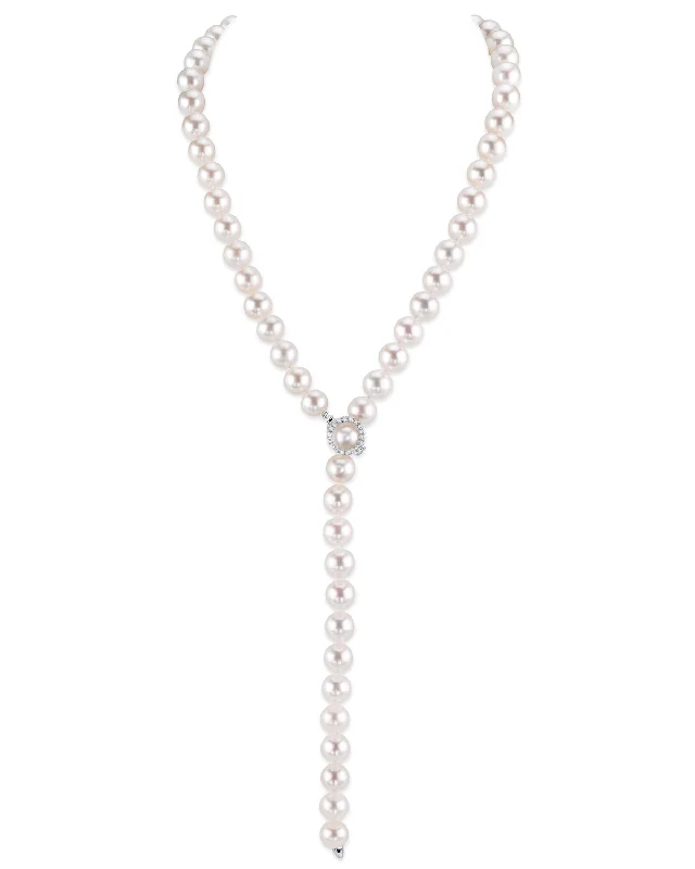 heart-shaped promise ring sterling silver 9.5-10.5mm White Freshwater Pearl & Diamond Adjustable Y-Shape Necklace- AAAA Quality