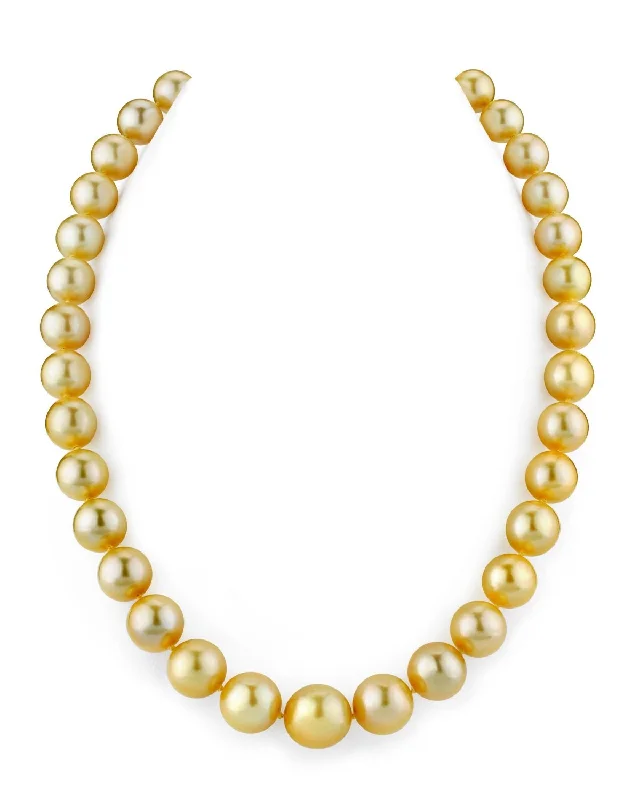 unique gemstone necklace handmade Golden Round South Sea Pearl Necklace, 10.0-12.0mm - AAA Quality