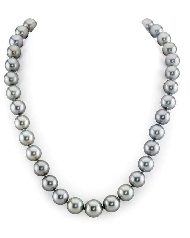 minimal diamond bar necklace Bright Silver Tahitian True Round Pearl Necklace, 10.0-12.0mm - AAAA Quality