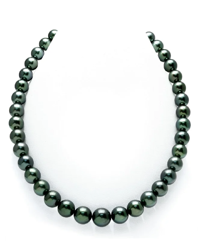 white gold diamond cluster ring Black Tahitian True Round Pearl Necklace, 10.0-12.0mm - AAA/Gem Quality
