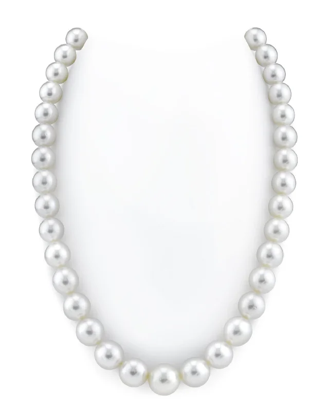 custom gold name necklace White South Sea Round Pearl Necklace, 10.0-11.9mm - AAA Quality