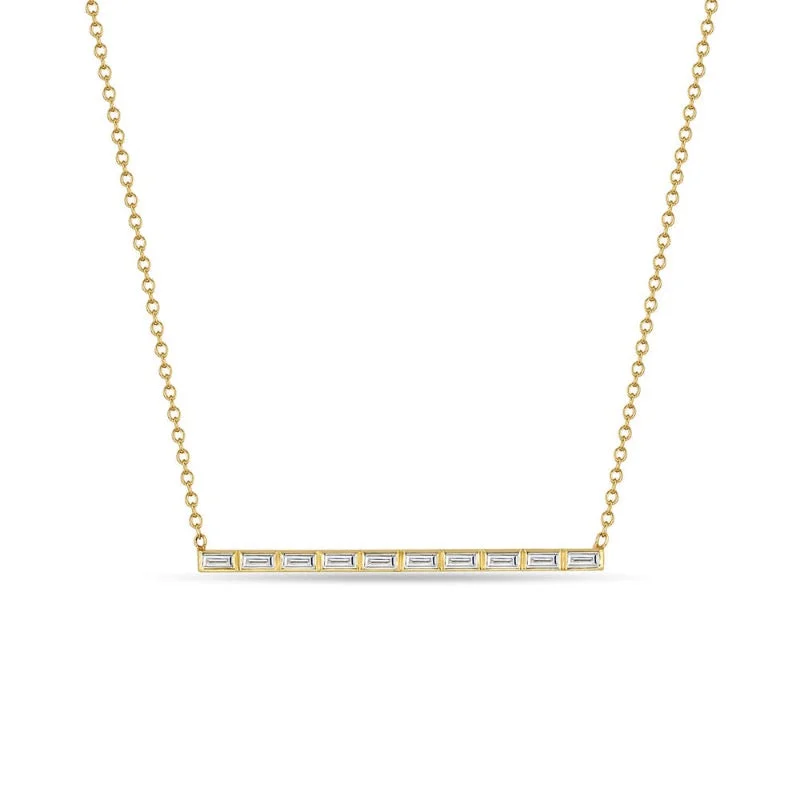 custom engraved wedding band 10 Channel Set Baguette Diamond Bar Pendant Necklace