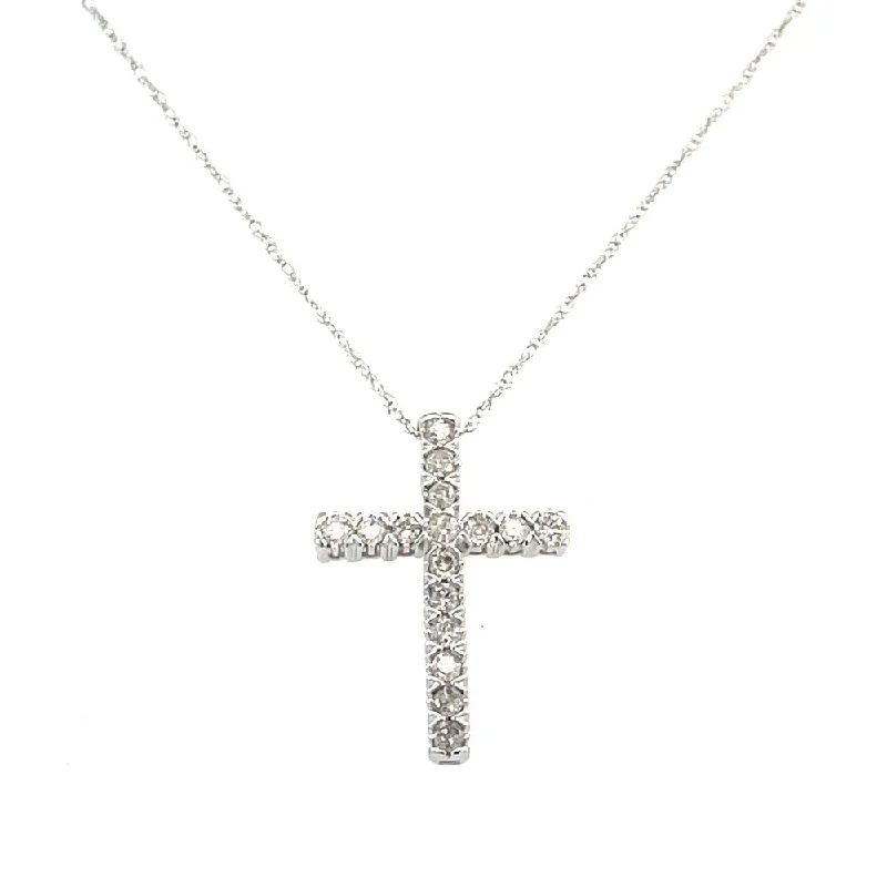 gold-plated figaro chain 10K White Gold Diamond Cross Pendant 1/4 CTW