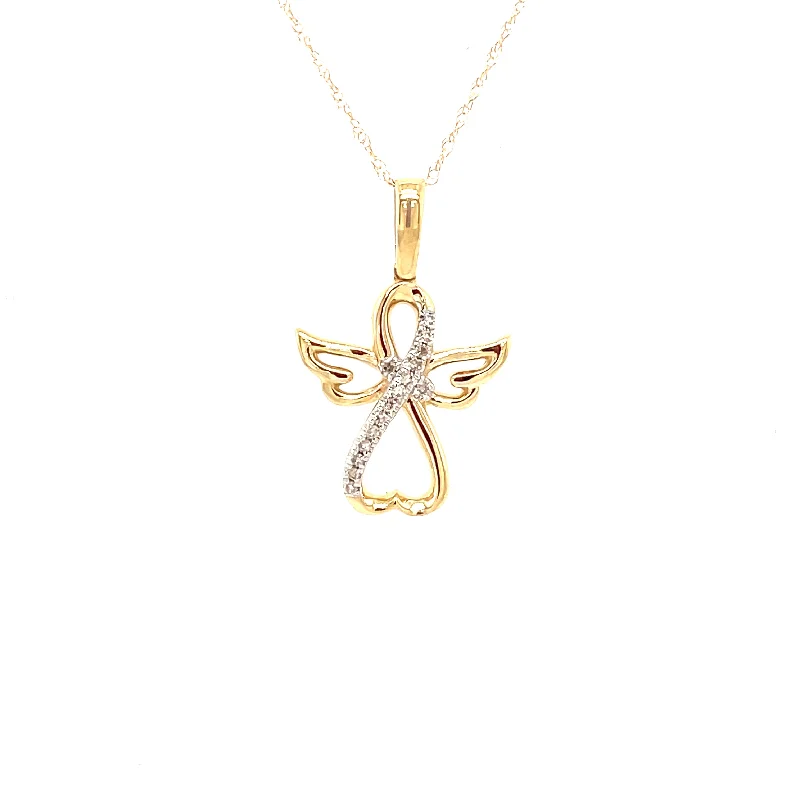 infinity heart necklace personalized 10K Yellow Gold and Diamond Angel Pendant