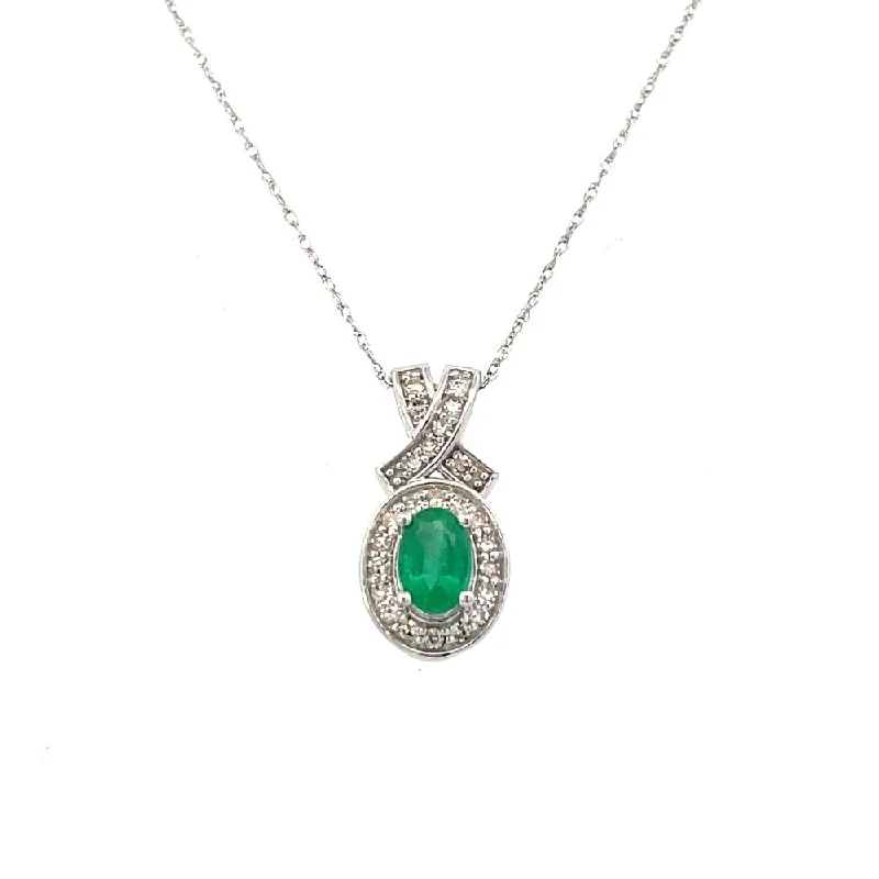 antique filigree wedding band 10KW Oval Lab Grown Emerald and Diamond Pendant 1/5 CTW
