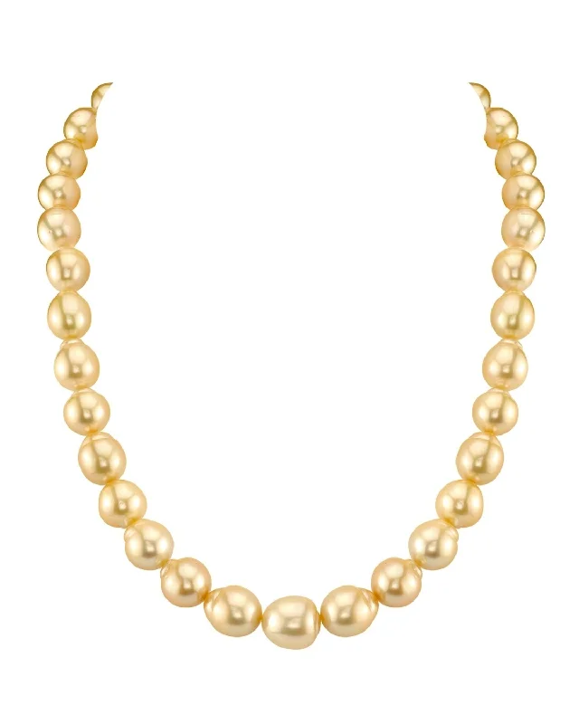 solid gold stacking rings set 10-12mm Baroque Shaped Golden South Sea Pearl Necklace - AAA Quality