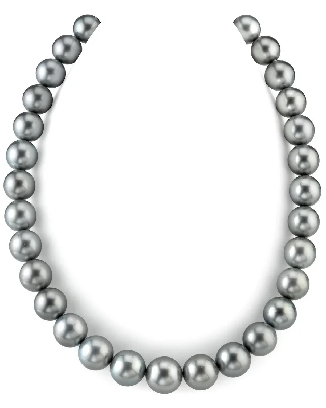 handmade ceramic bead bracelet Silver Tahitian True Round Pearl Necklace, 12.0-14.0mm - AAAA Quality