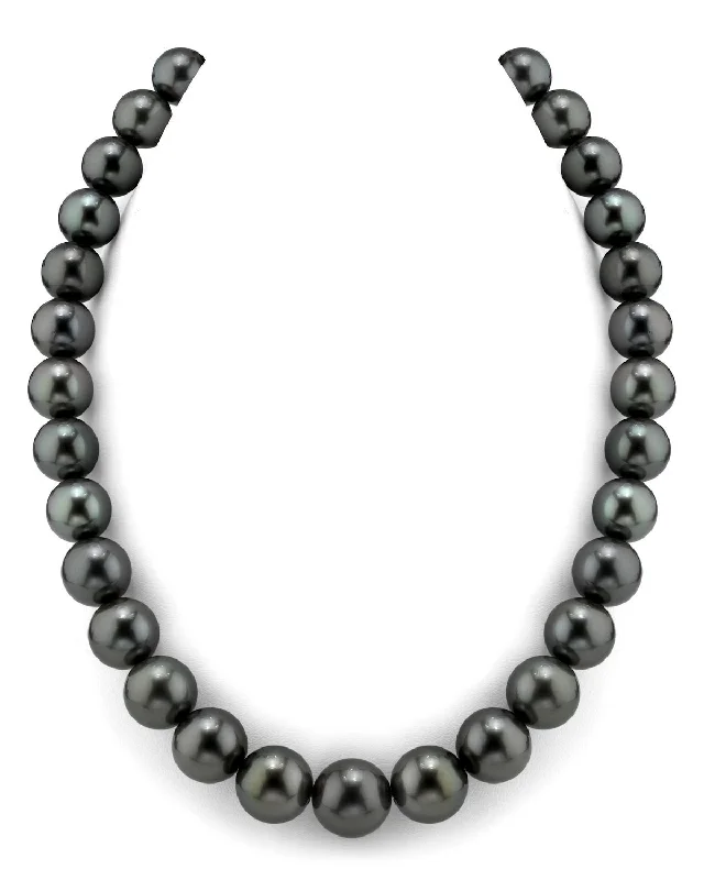 celestial galaxy planet necklace Dark Tahitian True Round Pearl Necklace, 12.0-14.0mm - AAAA Quality