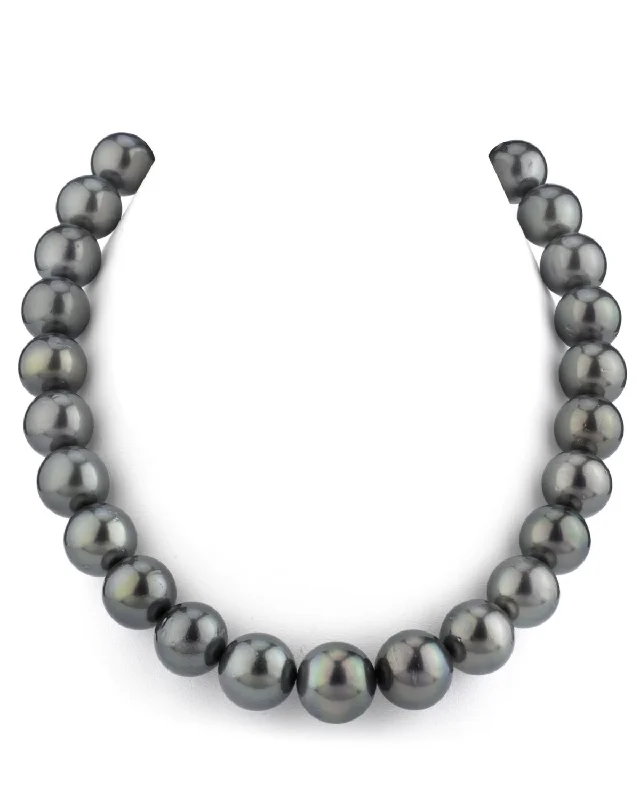 hexagon-shaped engagement ring unique Dark Round Tahitian Pearl Necklace, 12.0-14.0mm - AAA Quality