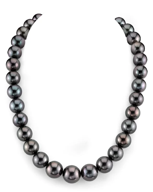 real garnet stacking rings Dark Tahitian True Round Pearl Necklace, 12.0-15.0mm - AAAA Quality