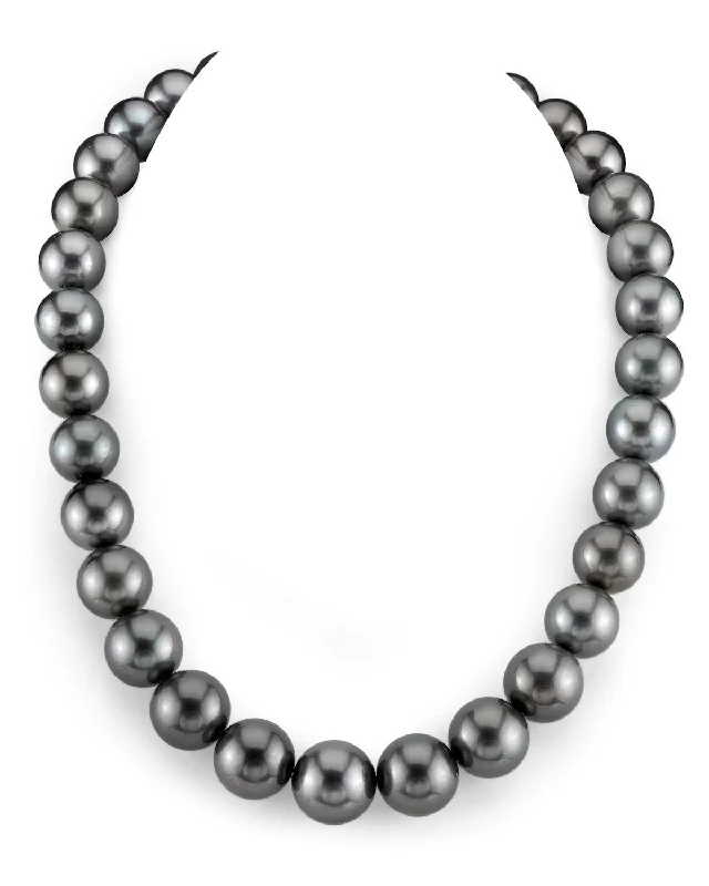 solid gold stacking rings set Dark Tahitian True Round Pearl Necklace, 13.0-15.0mm - AAA Quality