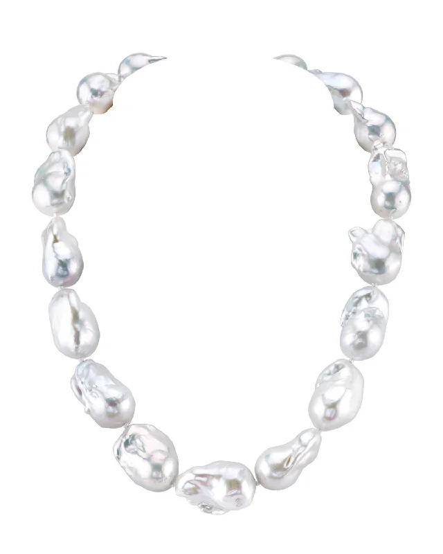 double-layered choker necklace 13-16mm White Baroque Freshwater Pearl Necklace - AAA Quality