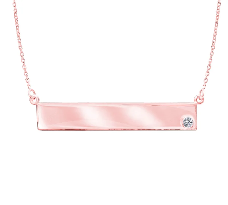 handcrafted braided silver bracelet 14K Rose Gold Diamond Engravable Bar Necklace