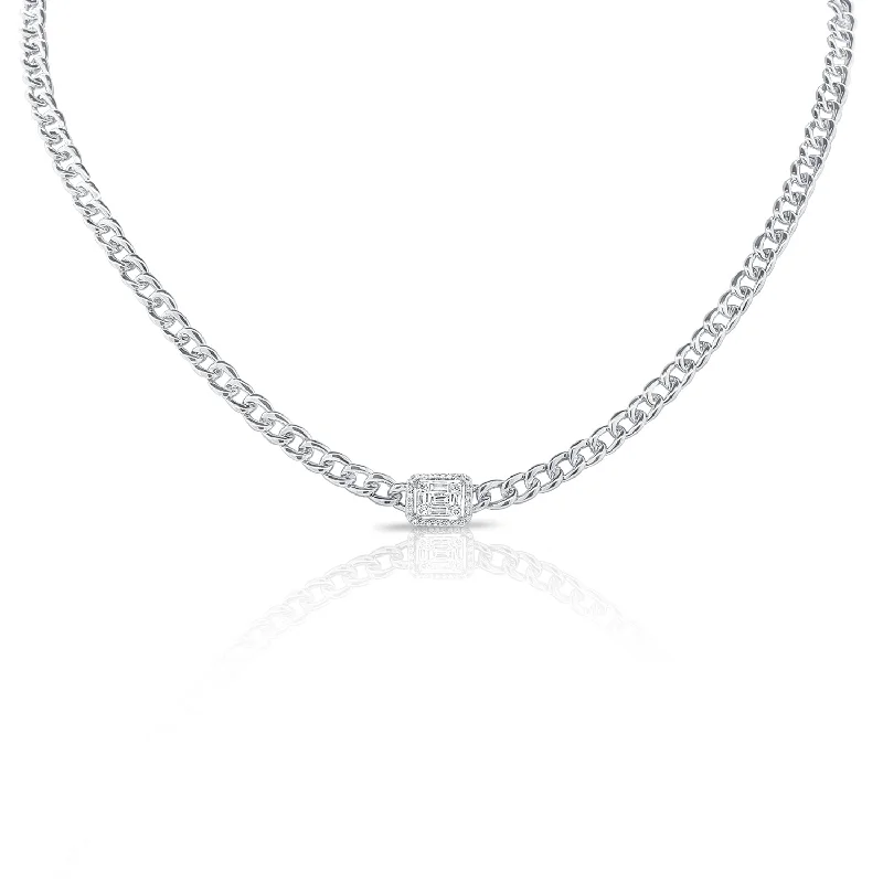vintage-style garnet ring 14K White Gold Diamond Center & Curb Link Collar/Choker Necklace
