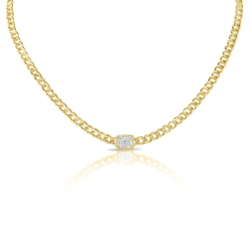 handmade resin flower earrings 14K Yellow Gold Diamond Center & Curb Link Collar/Choker Necklace