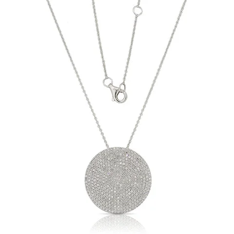 vintage-style diamond halo ring 14K White Gold Diamond Large Pave Disk Necklace