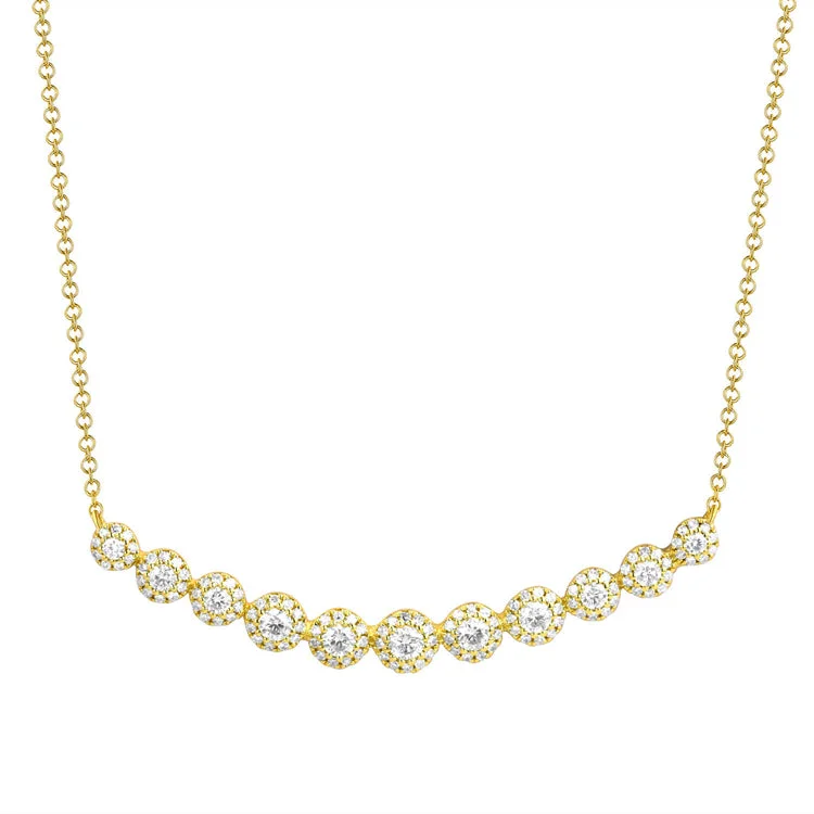 real turquoise drop earrings 14K Yellow Gold Diamond Halo Curved Bar Necklace