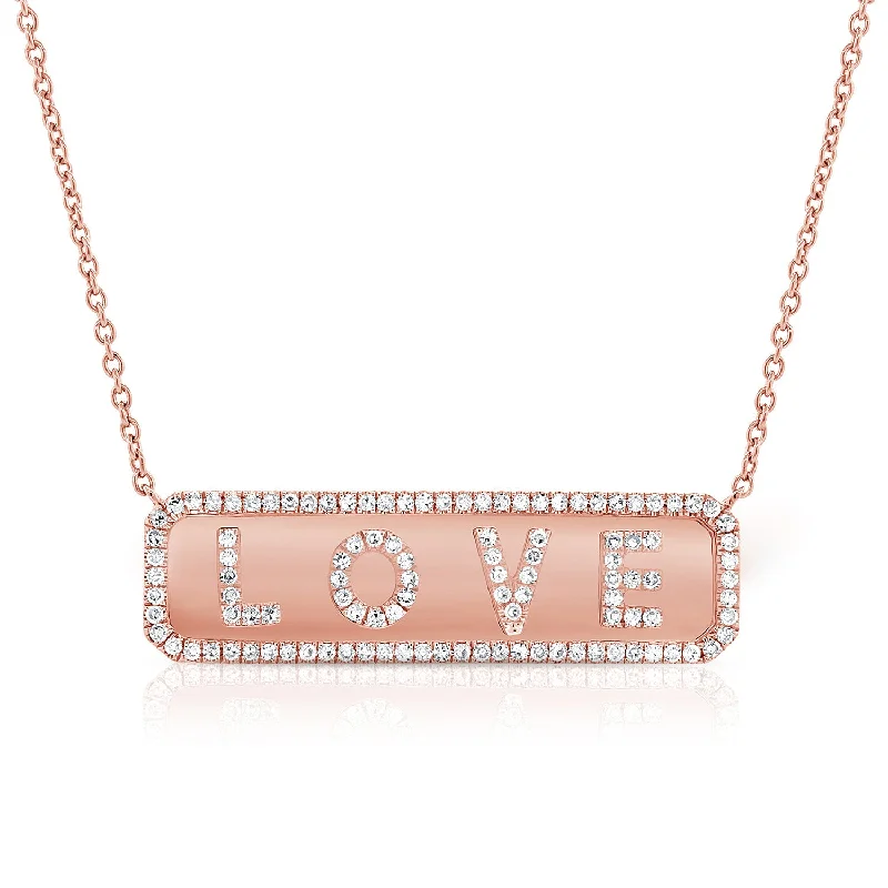 sterling silver braided ring 14K Rose Gold Diamond "Love" Plate Necklace
