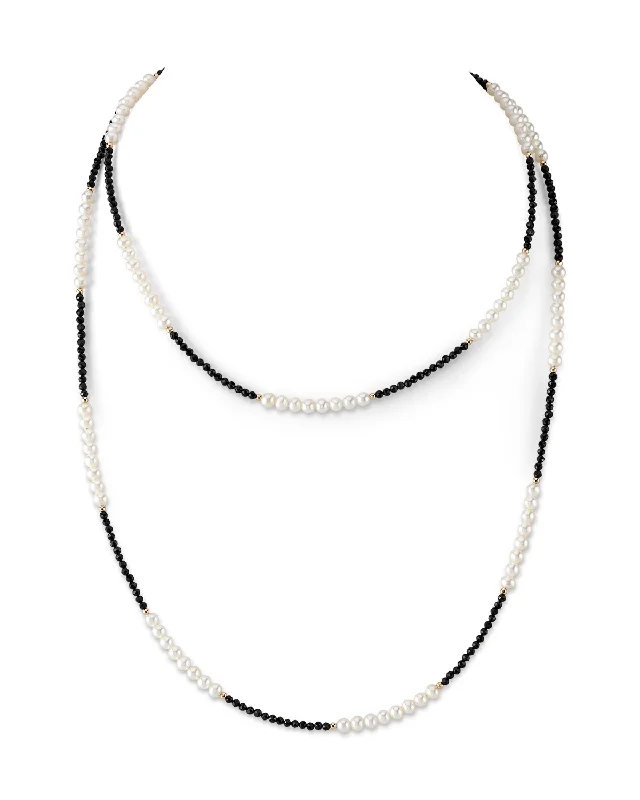chunky chain necklace trendy 14K Gold Freshwater Pearl & Black Spinel Opera Length Gwen Necklace
